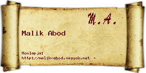 Malik Abod névjegykártya